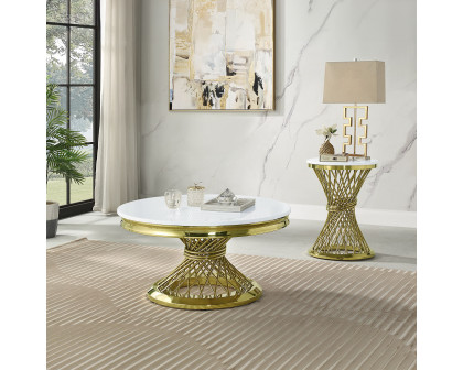 ACME - Fallon Coffee Table with Engineered Stone Top in Engineered Stone Top/Gold