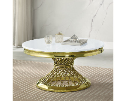 ACME - Fallon Coffee Table with Engineered Stone Top in Engineered Stone Top/Gold