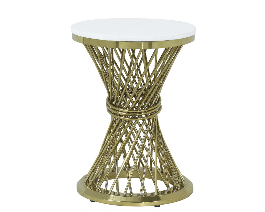 ACME - Fallon End Table with Engineered Stone Top in Engineered Stone Top/Gold