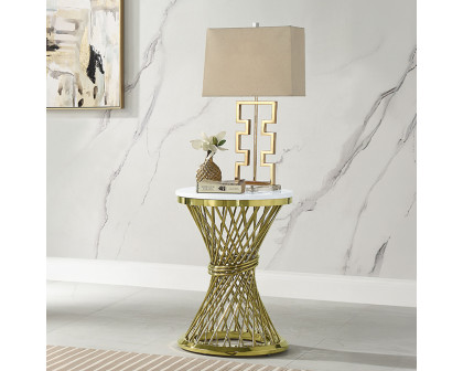 ACME - Fallon End Table with Engineered Stone Top in Engineered Stone Top/Gold