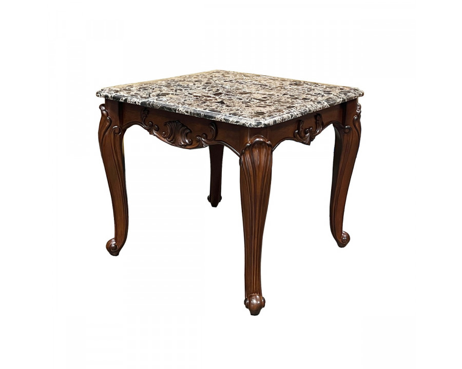 ACME - Nayla End Table in Natural Marble Top/Cherry