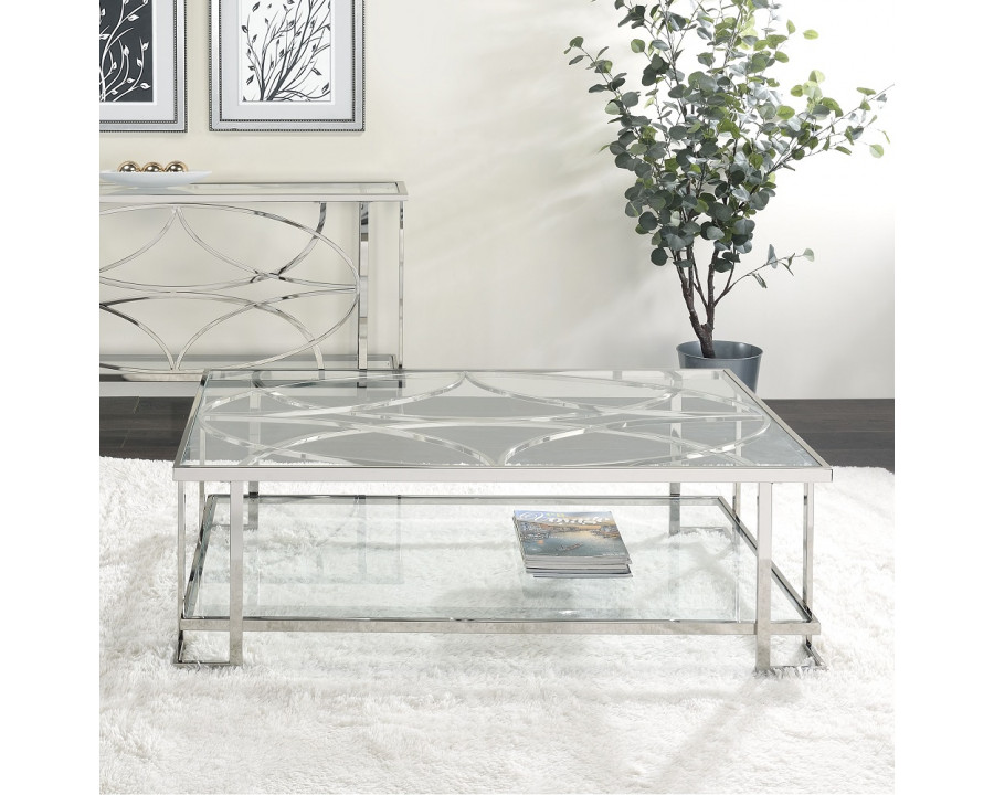 ACME - Kalan Coffee Table in Glass/Silver