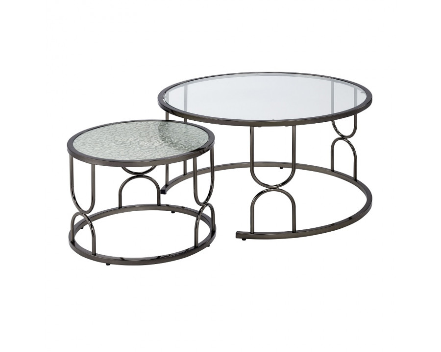 ACME - Kaimi Nesting Coffee Table Set in Patterned Mirror Glass/Black