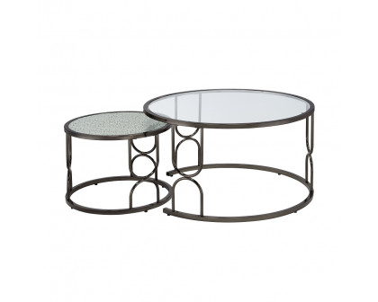 ACME - Kaimi Nesting Coffee Table Set in Patterned Mirror Glass/Black