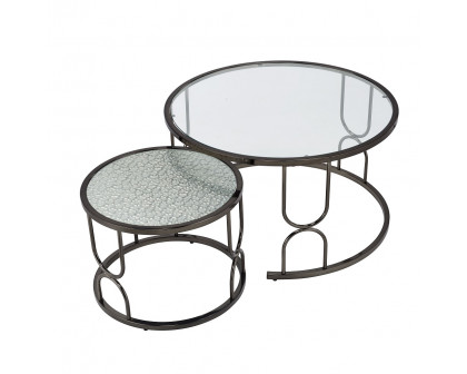 ACME - Kaimi Nesting Coffee Table Set in Patterned Mirror Glass/Black