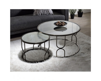 ACME - Kaimi Nesting Coffee Table Set in Patterned Mirror Glass/Black