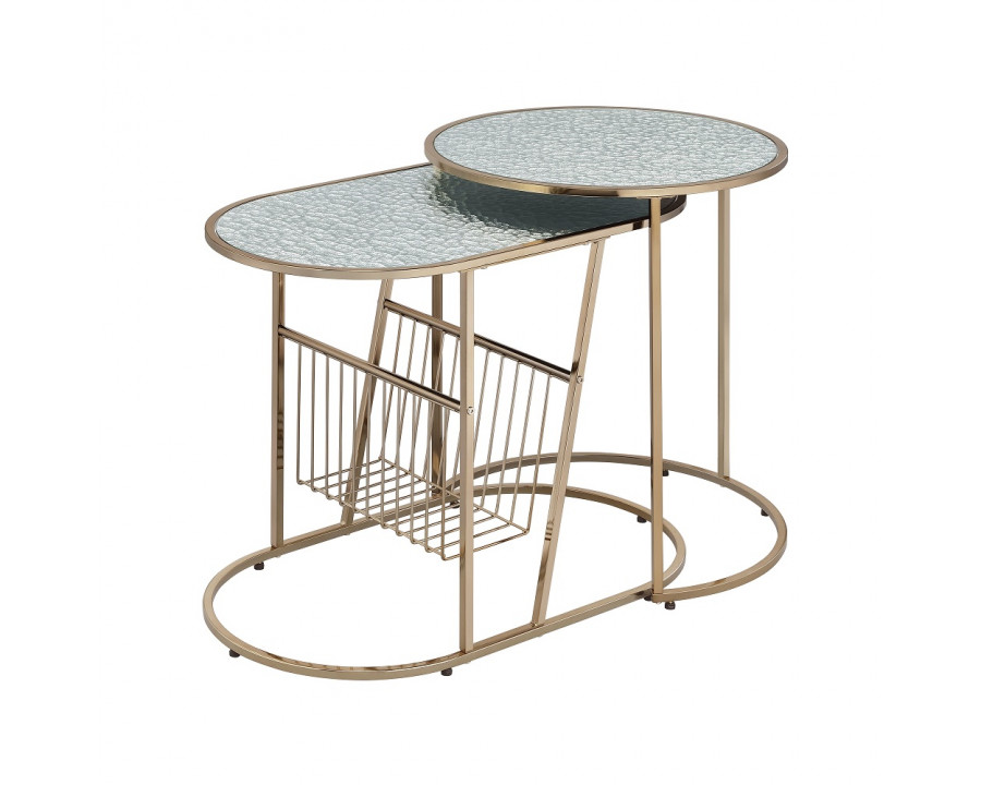 ACME - Kesha Nesting Table Set in Patterned Mirror Glass/Gold