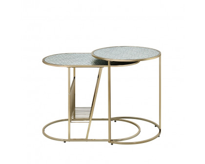 ACME - Kesha Nesting Table Set in Patterned Mirror Glass/Gold