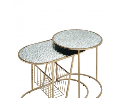 ACME - Kesha Nesting Table Set in Patterned Mirror Glass/Gold