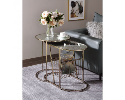 ACME - Kesha Nesting Table Set in Patterned Mirror Glass/Gold