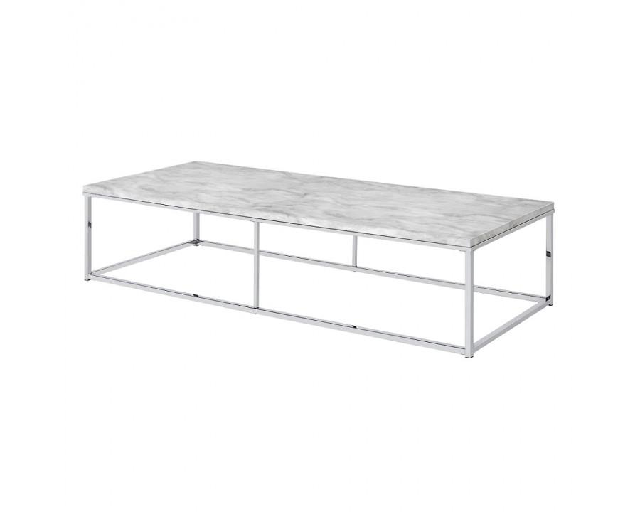 ACME - Voleta Coffee Table in Engineered Stone Top/Chrome