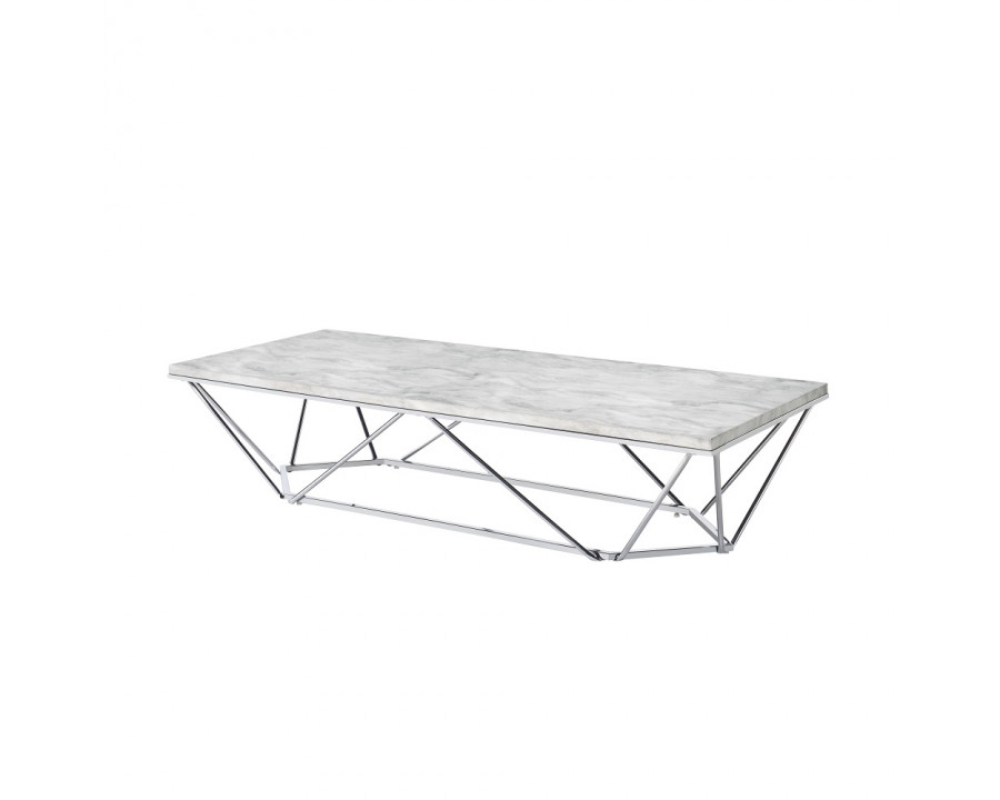 ACME - Luz Coffee Table in Engineered Stone Top/Chrome