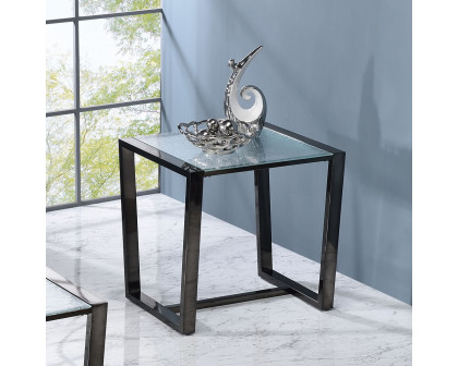 ACME - Kaia II End Table in Patterned Mirror Glass/Black