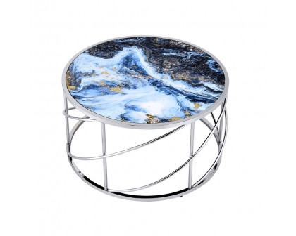 ACME - Lyda Coffee Table in Blue Marble Print/Chrome