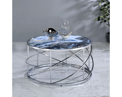 ACME - Lyda Coffee Table in Blue Marble Print/Chrome