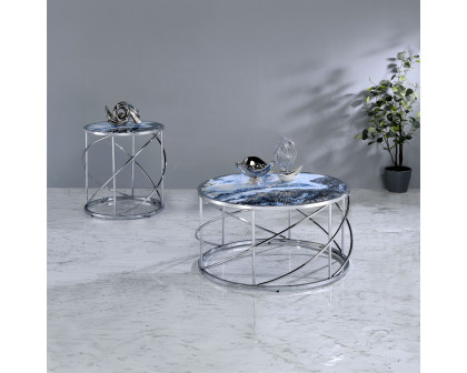 ACME - Lyda Coffee Table in Blue Marble Print/Chrome