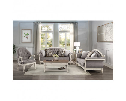 ACME - Florian Sofa with 4 Pillows in Gray Antique White