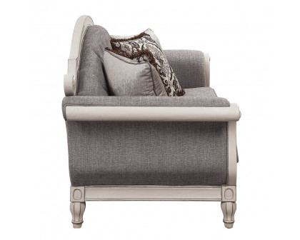 ACME - Florian Sofa with 4 Pillows in Gray Antique White