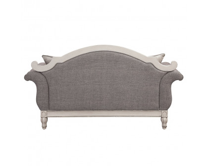 ACME - Florian Loveseat with 3 Pillows in Gray Antique White