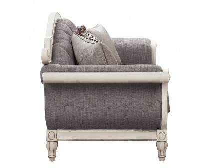 ACME - Florian Loveseat with 3 Pillows in Gray Antique White