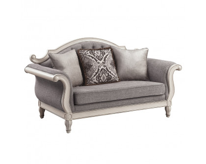 ACME - Florian Loveseat with 3 Pillows in Gray Antique White