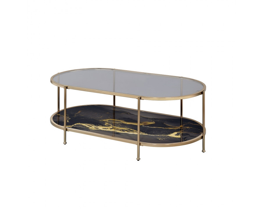 ACME Fiorella Coffee Table - Black Marble Print/Champagne