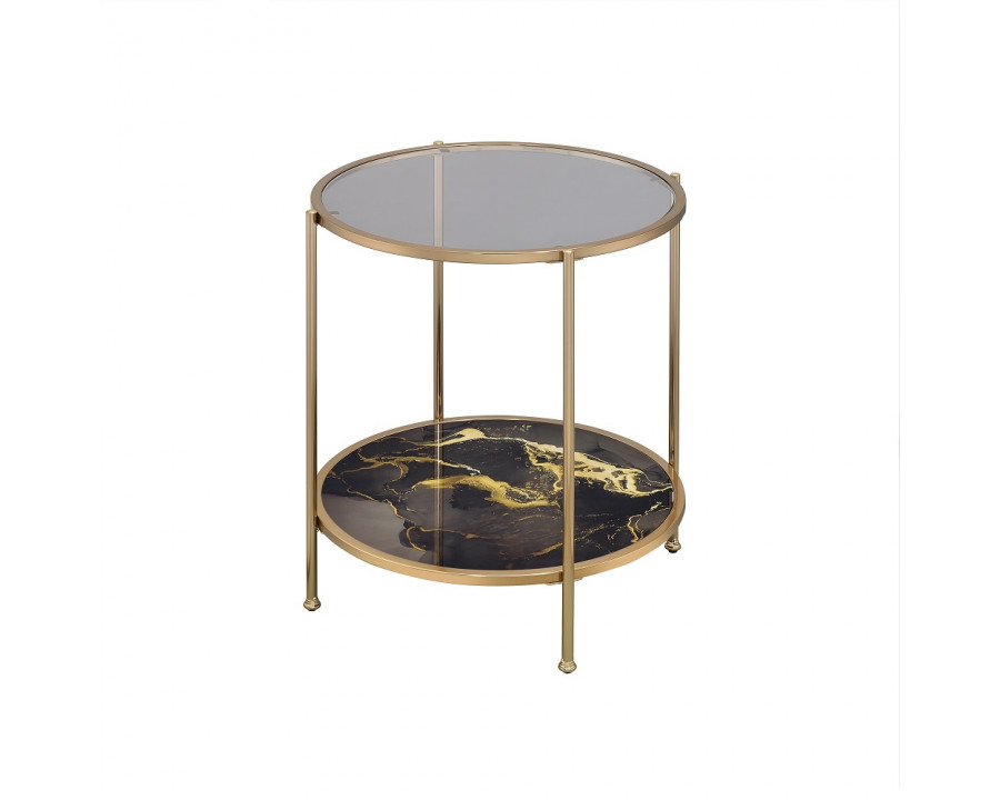 ACME Fiorella End Table - Black Marble Print/Champagne