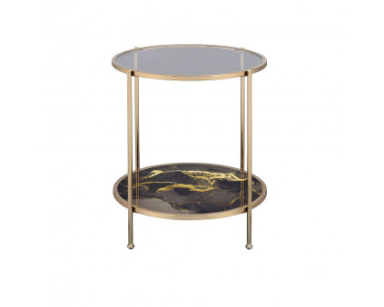 ACME Fiorella End Table - Black Marble Print/Champagne