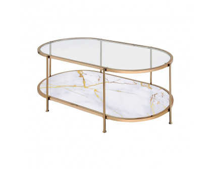 ACME Fiorella Coffee Table - White Marble Paint/Champagne