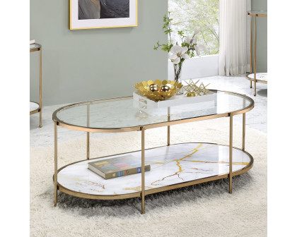 ACME Fiorella Coffee Table - White Marble Paint/Champagne