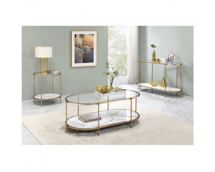 ACME Fiorella Coffee Table - White Marble Paint/Champagne