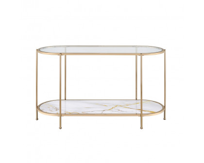 ACME Fiorella Sofa Table - White Marble Paint/Champagne