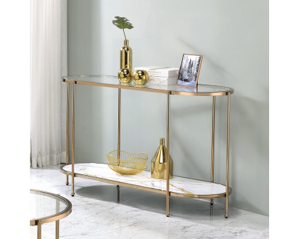 ACME Fiorella Sofa Table - White Marble Paint/Champagne