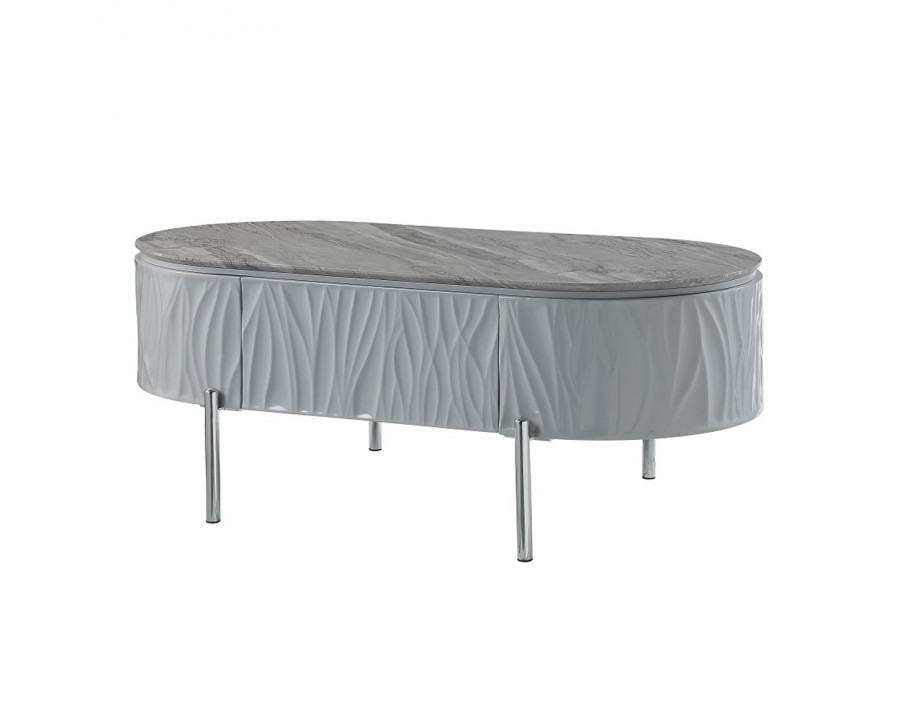 ACME - Yukino Coffee Table in Gray High Gloss/Chrome