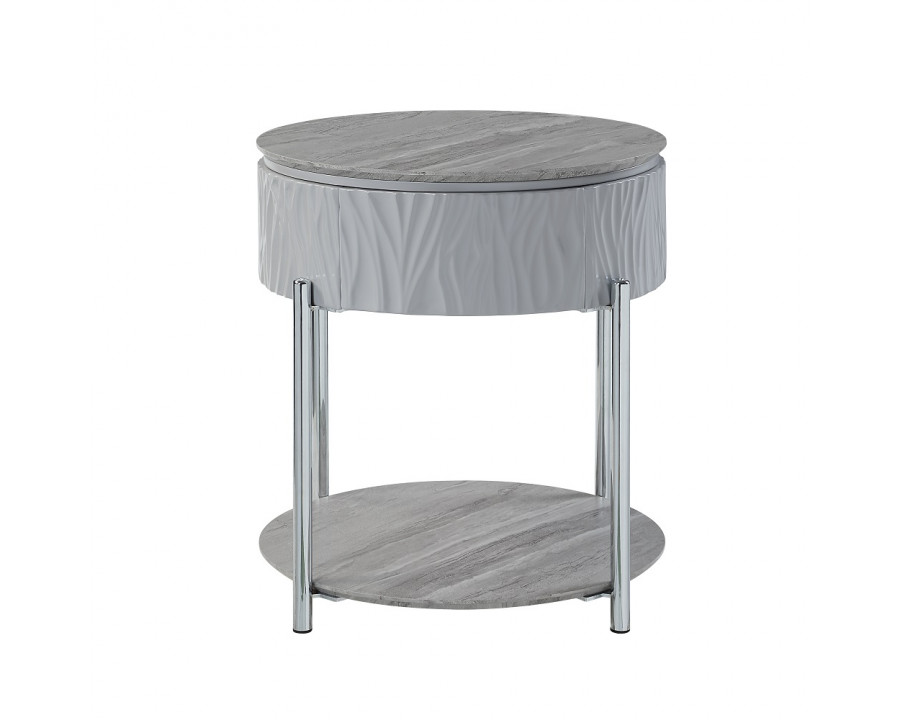 ACME - Yukino End Table in Gray High Gloss/Chrome