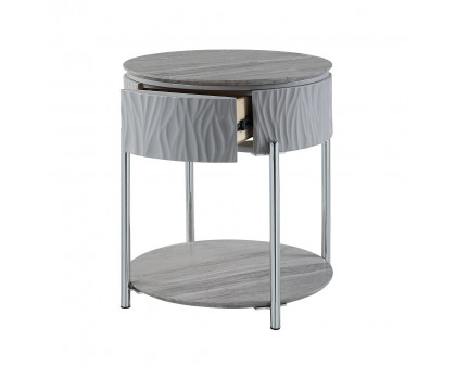 ACME - Yukino End Table in Gray High Gloss/Chrome