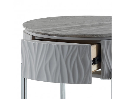 ACME - Yukino End Table in Gray High Gloss/Chrome