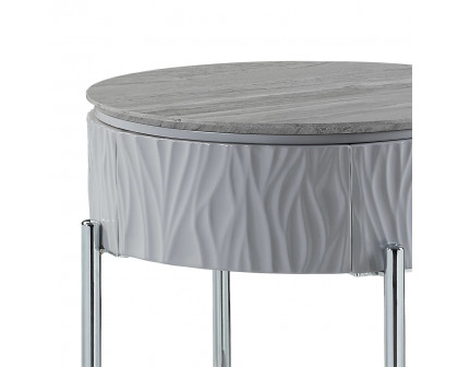 ACME - Yukino End Table in Gray High Gloss/Chrome