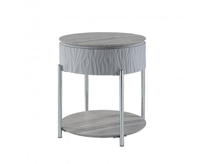 ACME - Yukino End Table in Gray High Gloss/Chrome