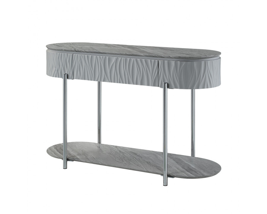 ACME - Yukino Sofa Table in Gray High Gloss/Chrome