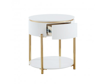 ACME - Daveigh End Table in White High Gloss/Gold