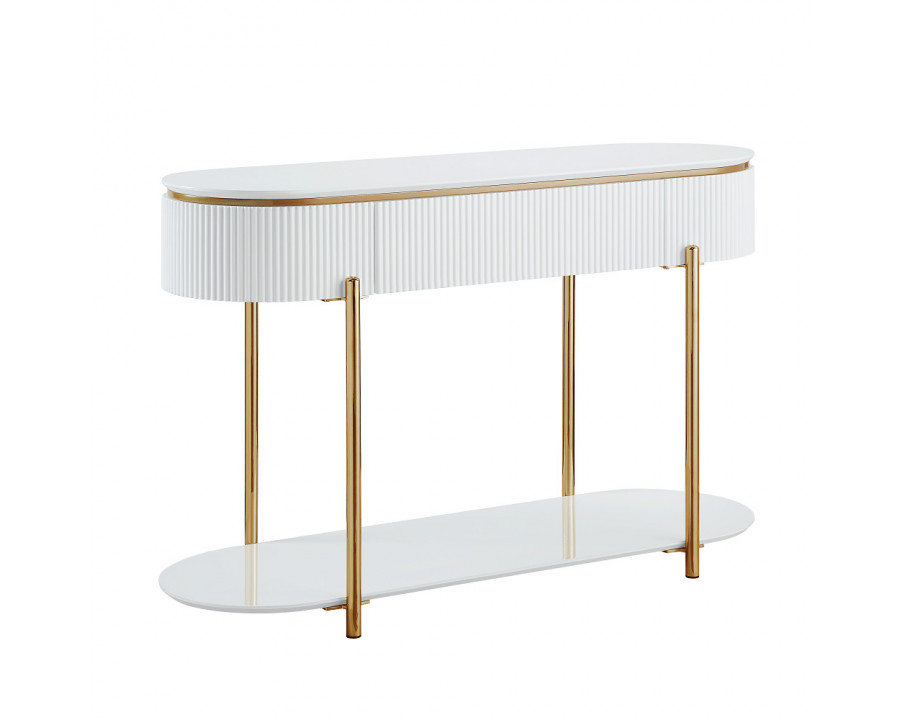 ACME - Daveigh Sofa Table in White High Gloss/Gold