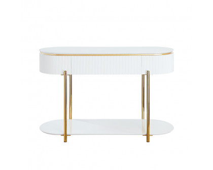 ACME - Daveigh Sofa Table in White High Gloss/Gold