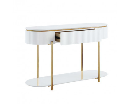 ACME - Daveigh Sofa Table in White High Gloss/Gold