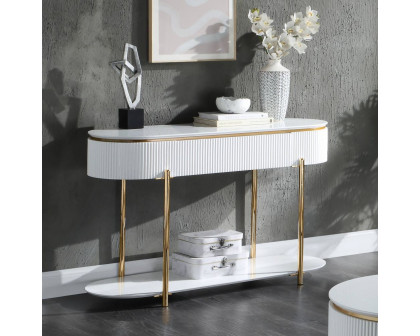 ACME - Daveigh Sofa Table in White High Gloss/Gold