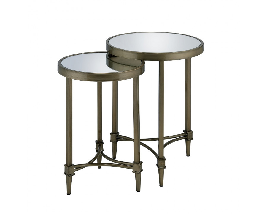 ACME - Aditya Nesting Table in Mirrored/Antique Brass