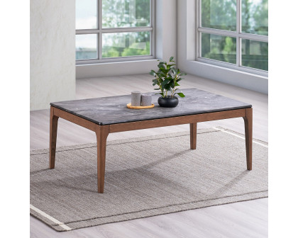 ACME - Bevis Coffee Table in Engineered Stone Top/Walnut