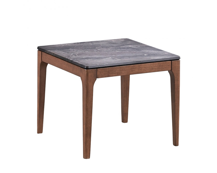 ACME - Bevis End Table in Engineered Stone Top/Walnut