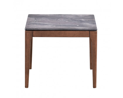 ACME - Bevis End Table in Engineered Stone Top/Walnut