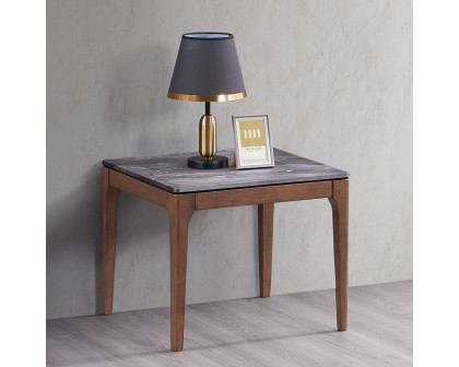 ACME - Bevis End Table in Engineered Stone Top/Walnut